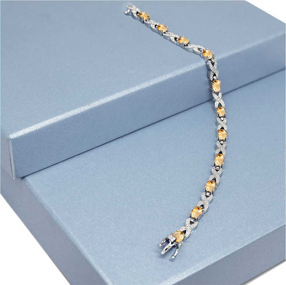 Genuine Citrine Gemstone And Diamond Accent Infinity Bracelet On Box Display