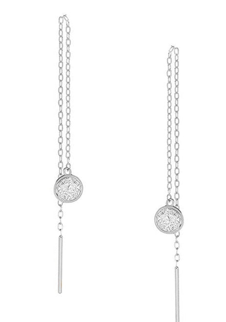 Sterling Silver Bezel Set Crystal Threader Earrings Made With Swarovski Elements
