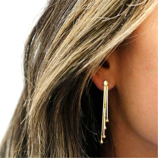 Gold Italian Sterling Silver Asymmetrical Drop Earrings On Ear