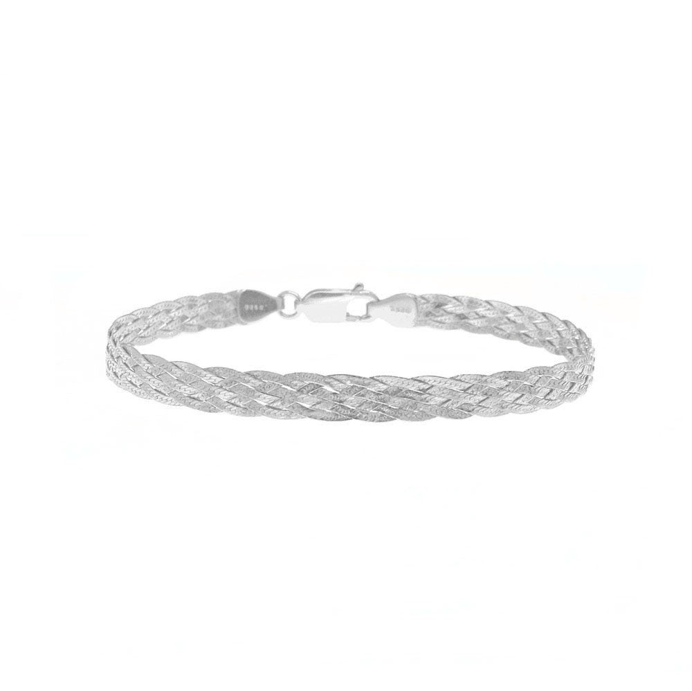 Silver Italian Sterling Silver Diamond Cut Braided Herringbone Bracelet