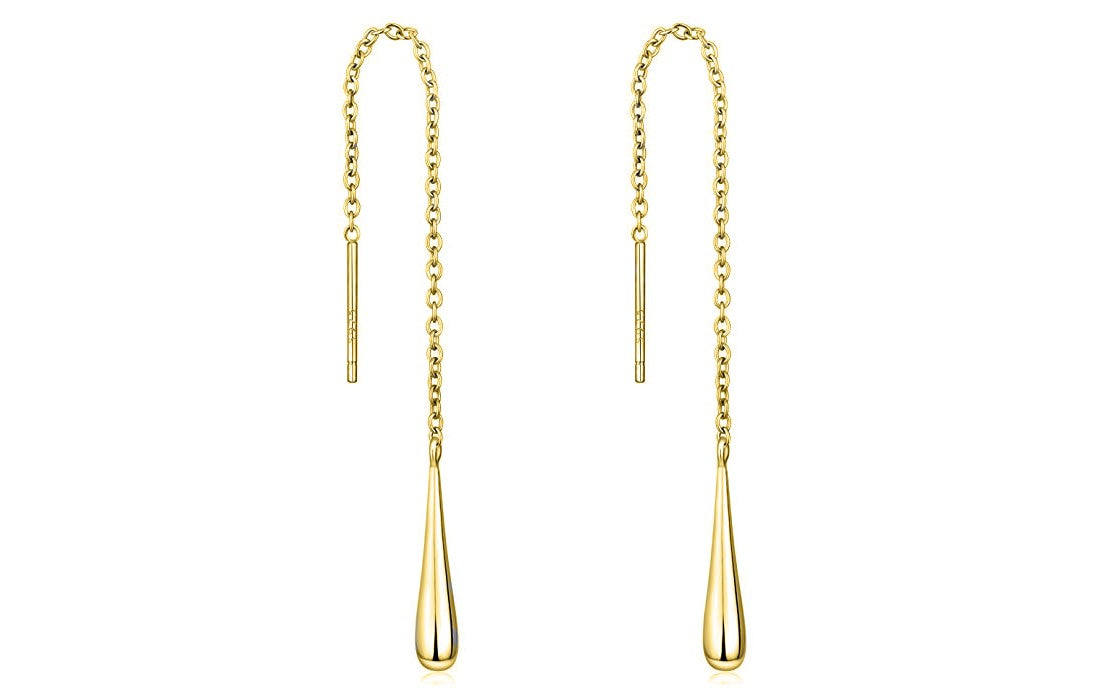 Gold Italian Sterling Silver Threader Teardrop Earrings