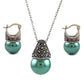 Green Genuine Marcasite And Pearl Sterling Silver Earring And Necklace Set