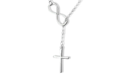 Silver Italian Made Solid Sterling Silver Infinity Cross Lariat Necklace