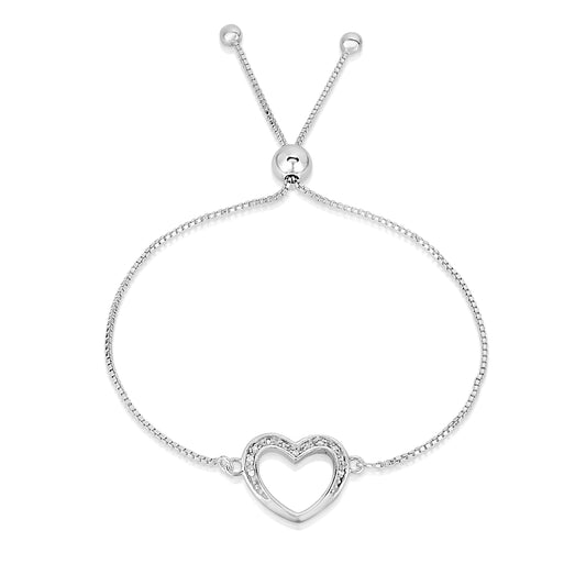 Silver Italian Sterling Silver Adjustable Heart Charm Bracelet
