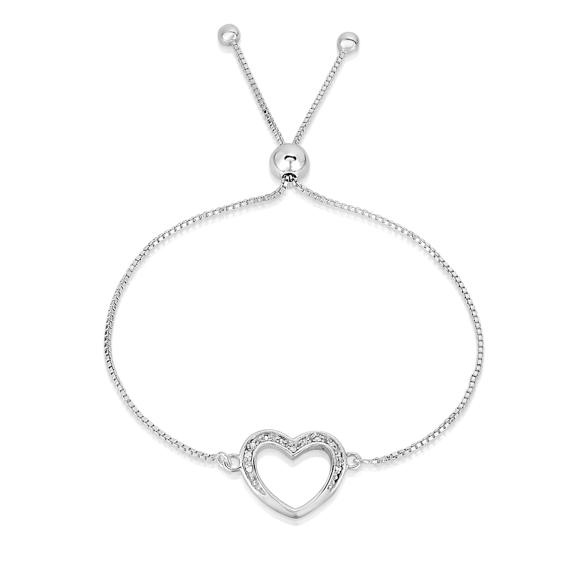 Silver Italian Sterling Silver Adjustable Heart Charm Bracelet