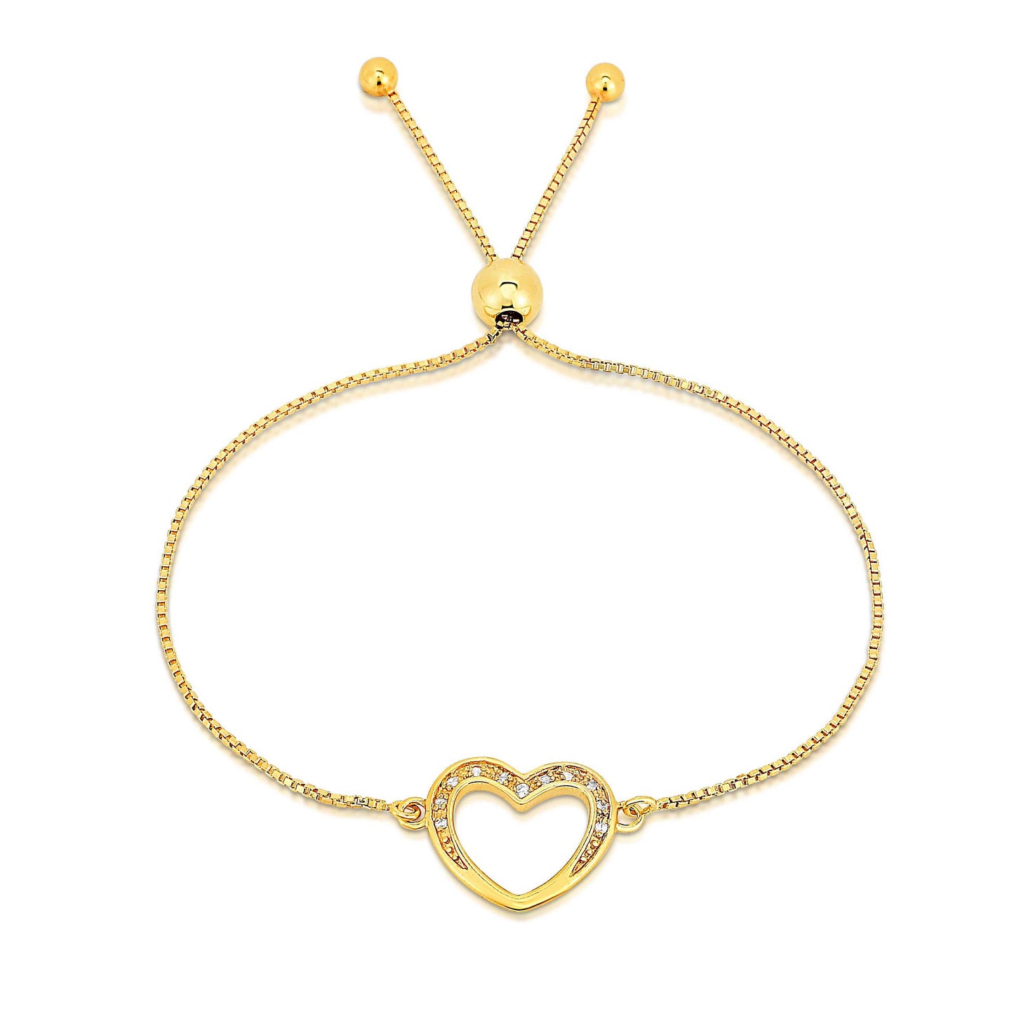 Gold Italian Sterling Silver Adjustable Heart Charm Bracelet