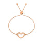 Rose Gold Italian Sterling Silver Adjustable Heart Charm Bracelet