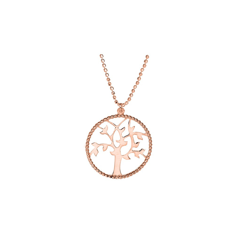 Rose Gold Italian Sterling Silver Diamond Cut Tree Of Life Necklace