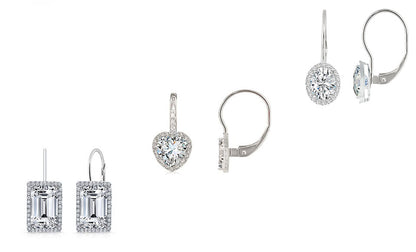 Set of 3 Silver Crystal Leverback Earring Collection