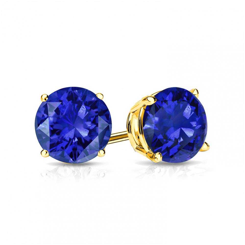 14K Gold Sapphire Round Cut Stud Earrings