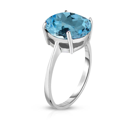 Blue Topaz Lab Created Oval Cut Gemstone Sterling Silver Ring