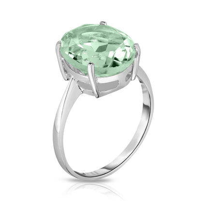Green Amethyst Genuine Oval Cut Gemstone Sterling Silver Ring