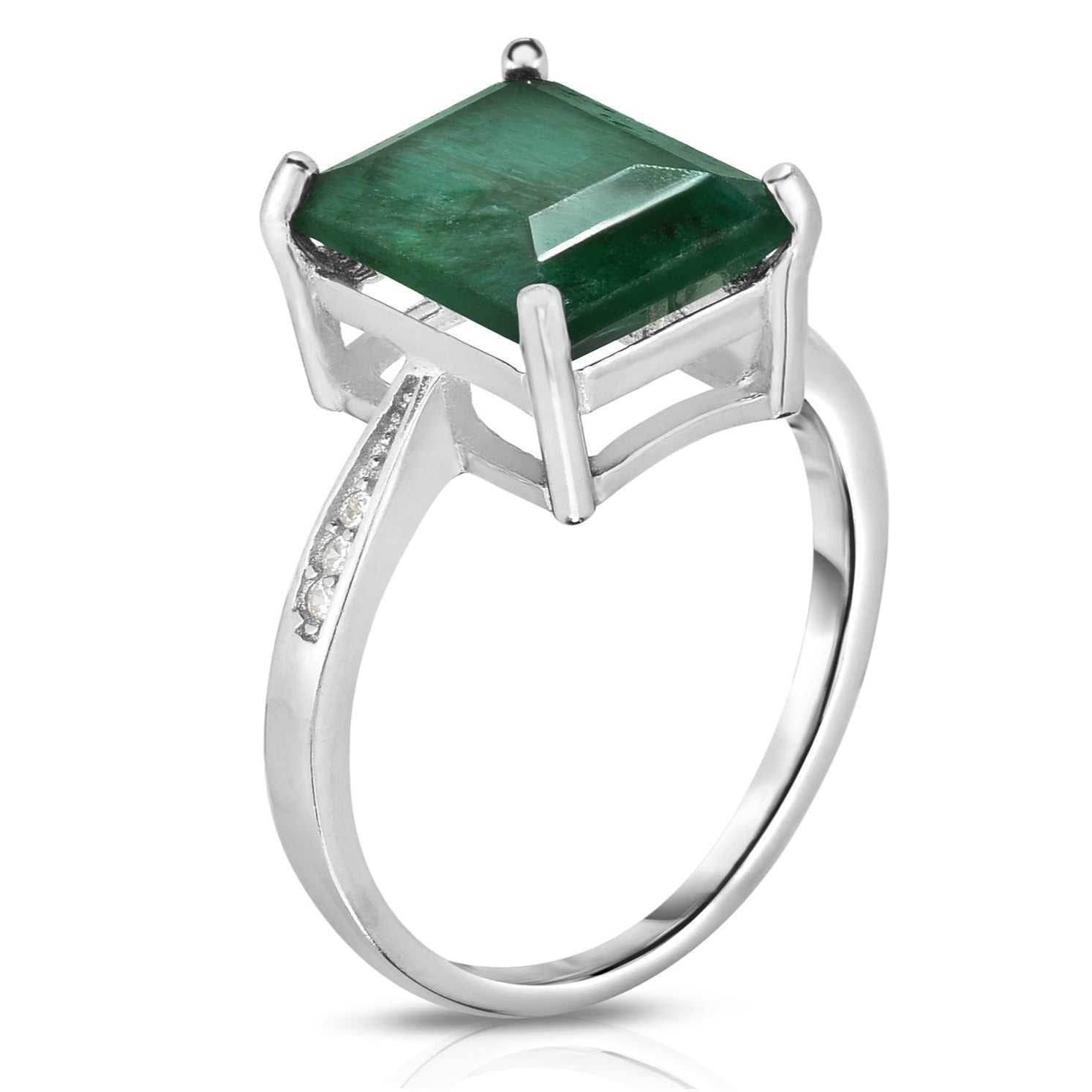 Emerald Genuine Emerald Cut Gemstone Sterling Silver Ring