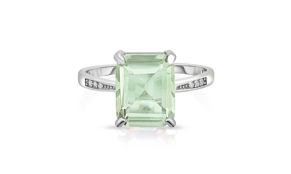 4.00 CTW Emerald Cut Genuine Green Amethyst Ring in Sterling Silver