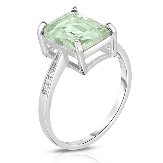 4.00 CTW Emerald Cut Genuine Green Amethyst Ring in Sterling Silver