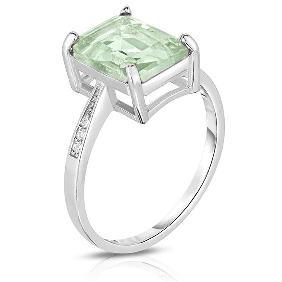 Green Amethyst Genuine Emerald Cut Gemstone Sterling Silver Ring