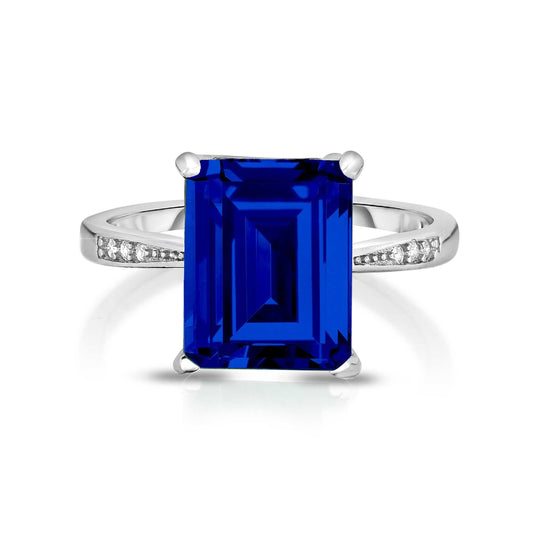 4.00 CTW Emerald Cut Genuine Sapphire Ring in Sterling Silver