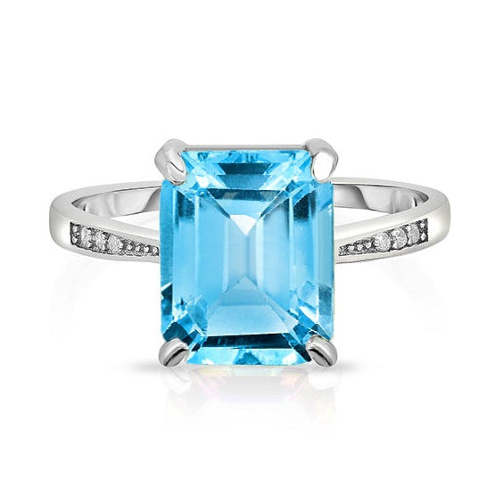 Blue Topaz Lab Created Emerald Cut Gemstone Sterling Silver Ring