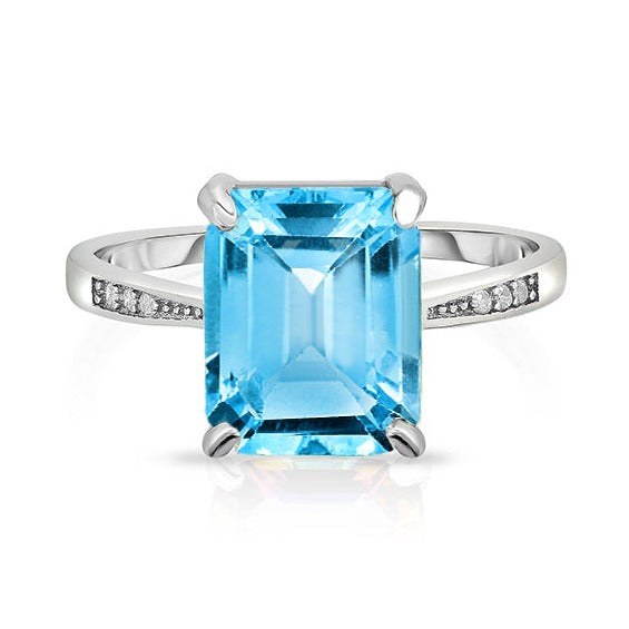 Blue Topaz Genuine Emerald Cut Gemstone Sterling Silver Ring