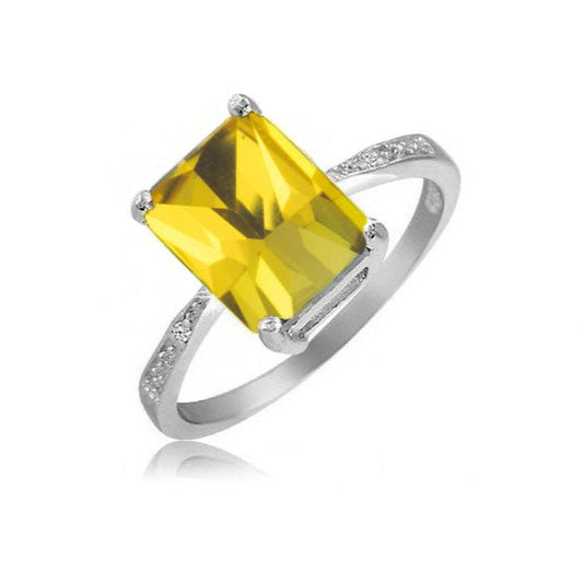 4.00 CTW Emerald Cut Genuine Citrine Ring in Sterling Silver