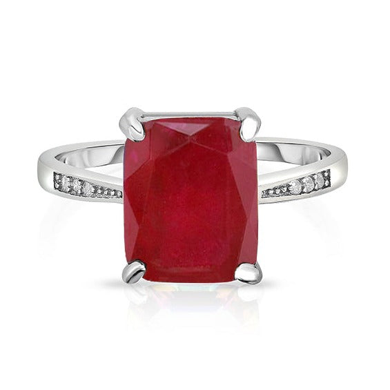 Ruby Genuine Emerald Cut Gemstone Sterling Silver Ring