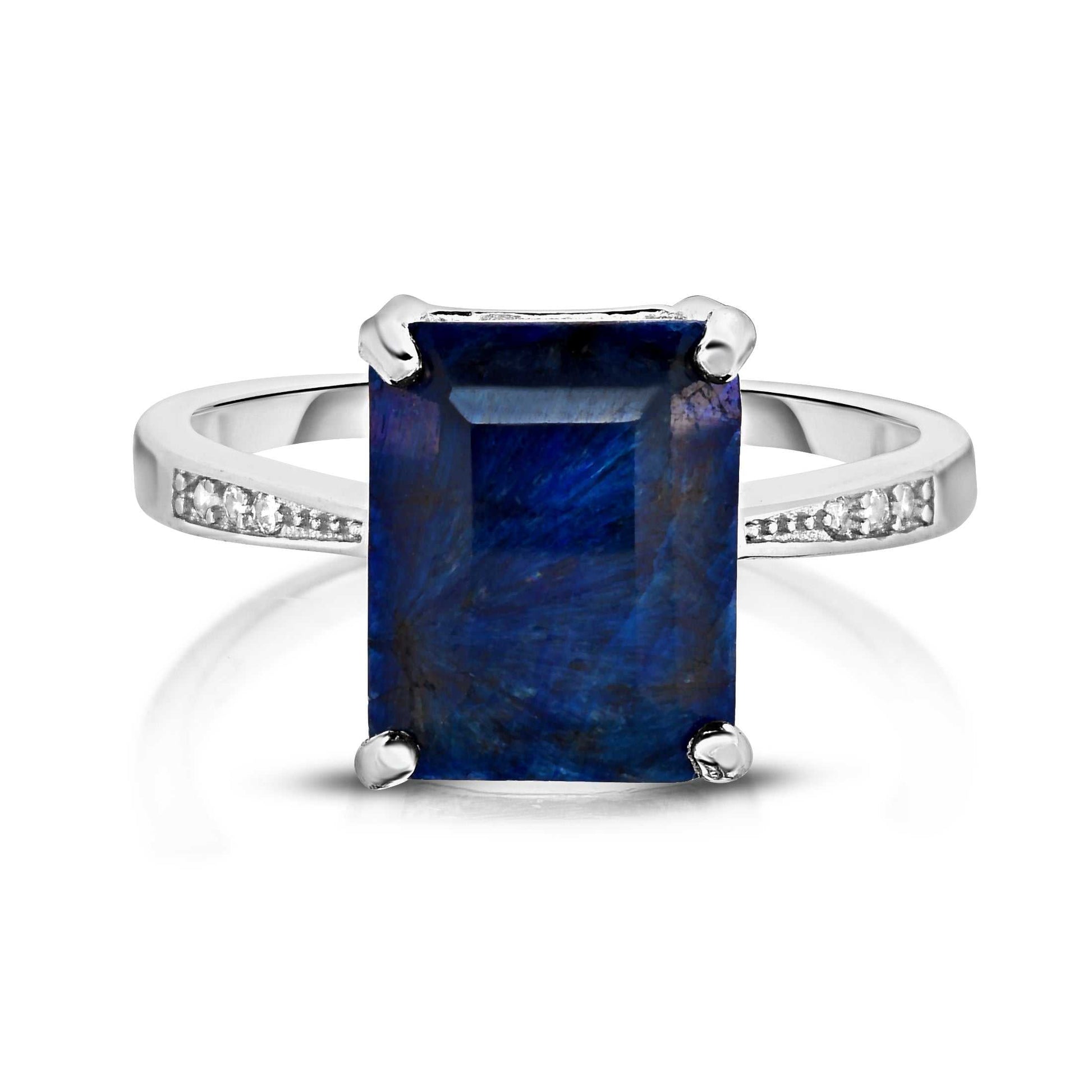 Sapphire Genuine Emerald Cut Gemstone Sterling Silver Ring