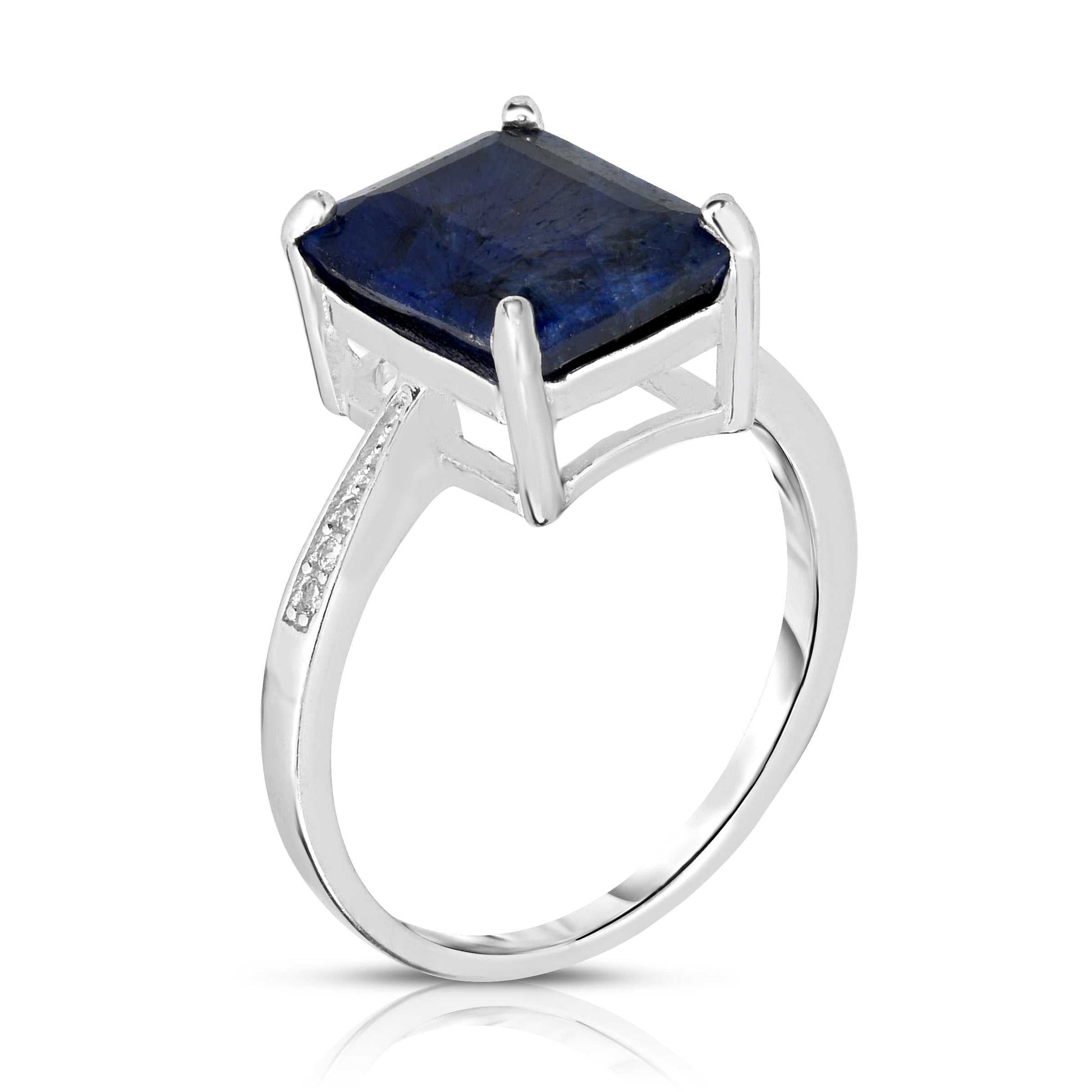 4.00 CTW Emerald Cut Genuine Sapphire Ring in Sterling Silver