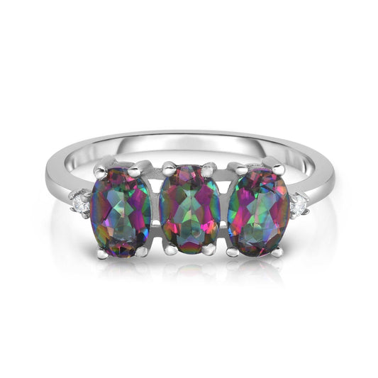 3.00 CTW Rainbow Topaz Tri-Stone Ring in Sterling Silver
