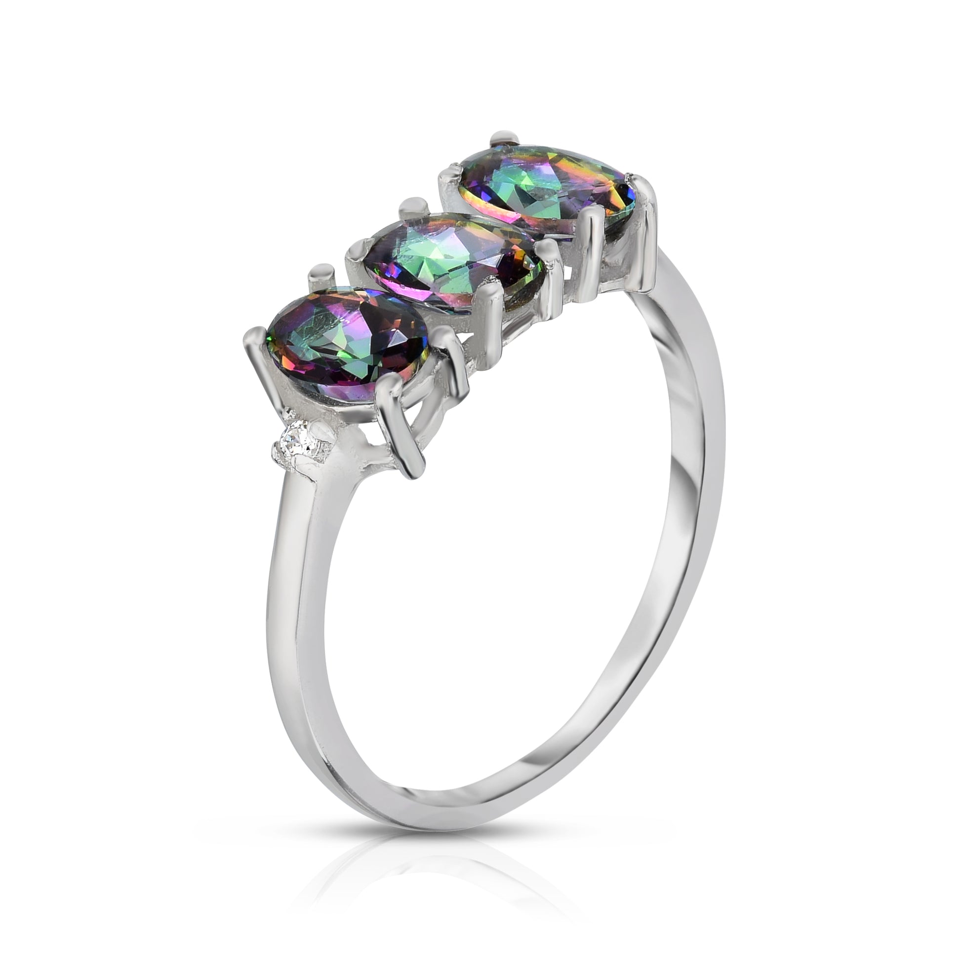 3.00 CTW Rainbow Topaz Tri-Stone Ring in Sterling Silver