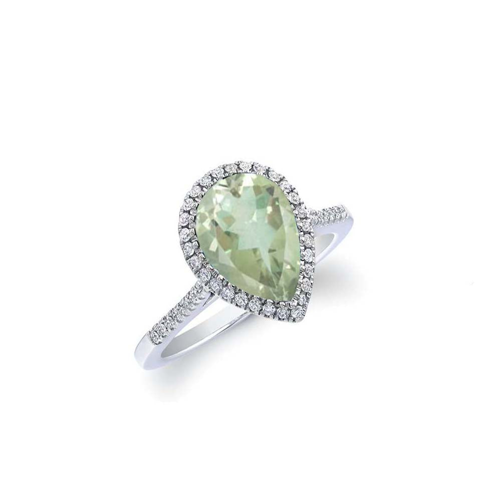 Green Amethyst Genuine Gemstone Pear Cut Halo Sterling Silver Rings