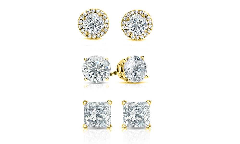 Set of 3 Gold Sterling Silver Stud Earring Collection
