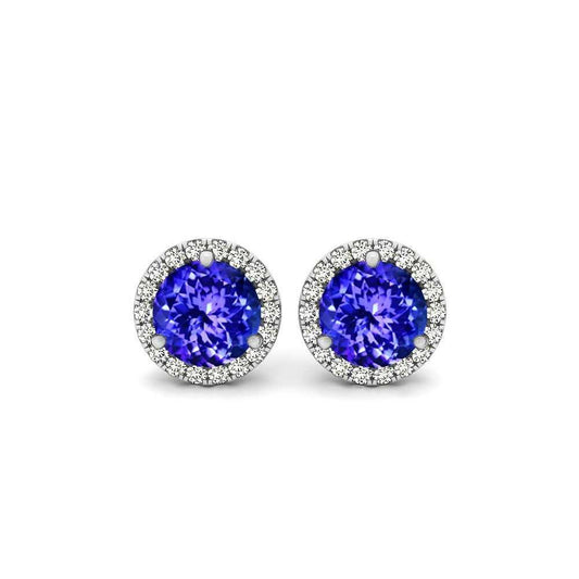 Sterling Silver 3.00 CTTW Tanzanite Halo Studs