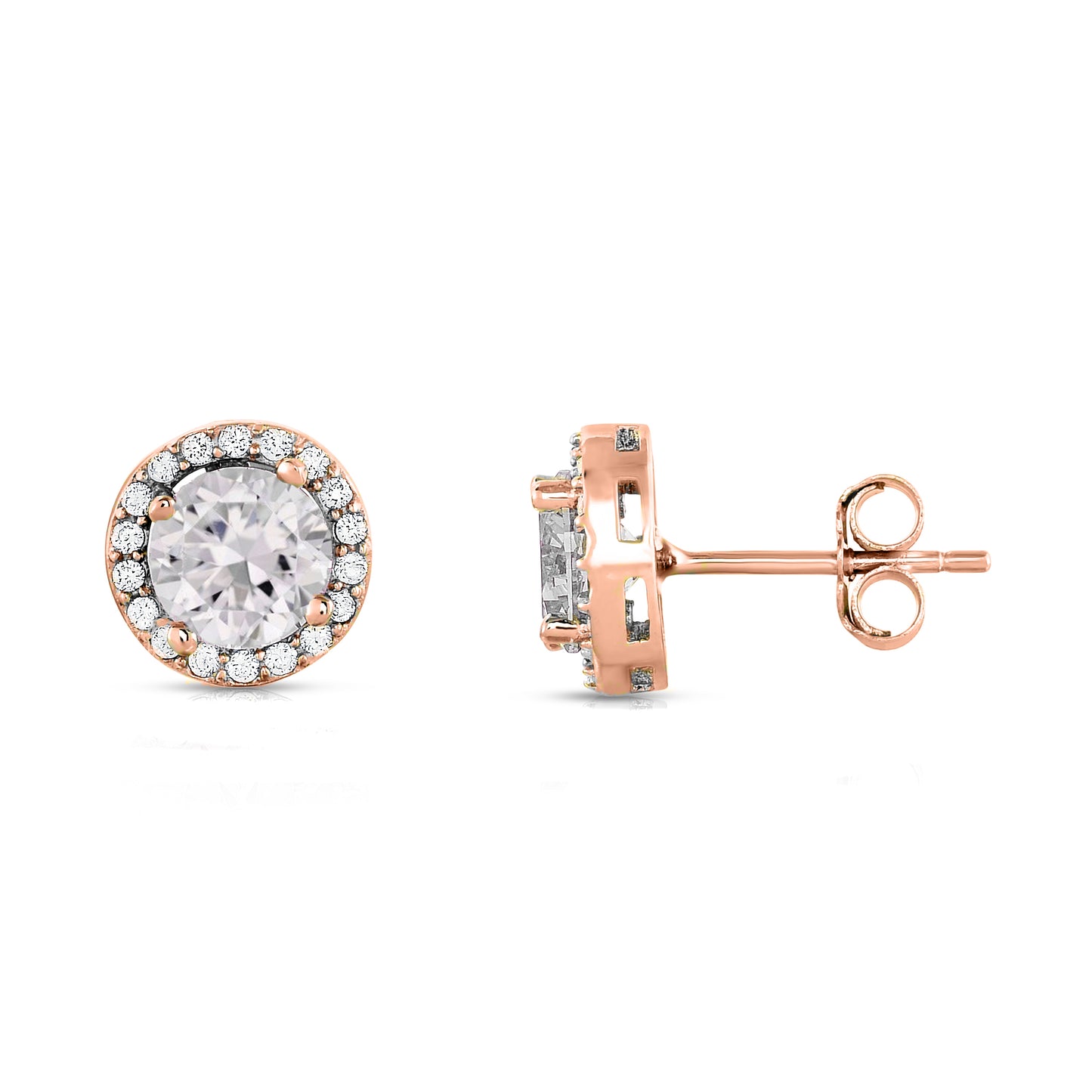 Rose Sterling Silver Cubic Zirconia Halo Studs