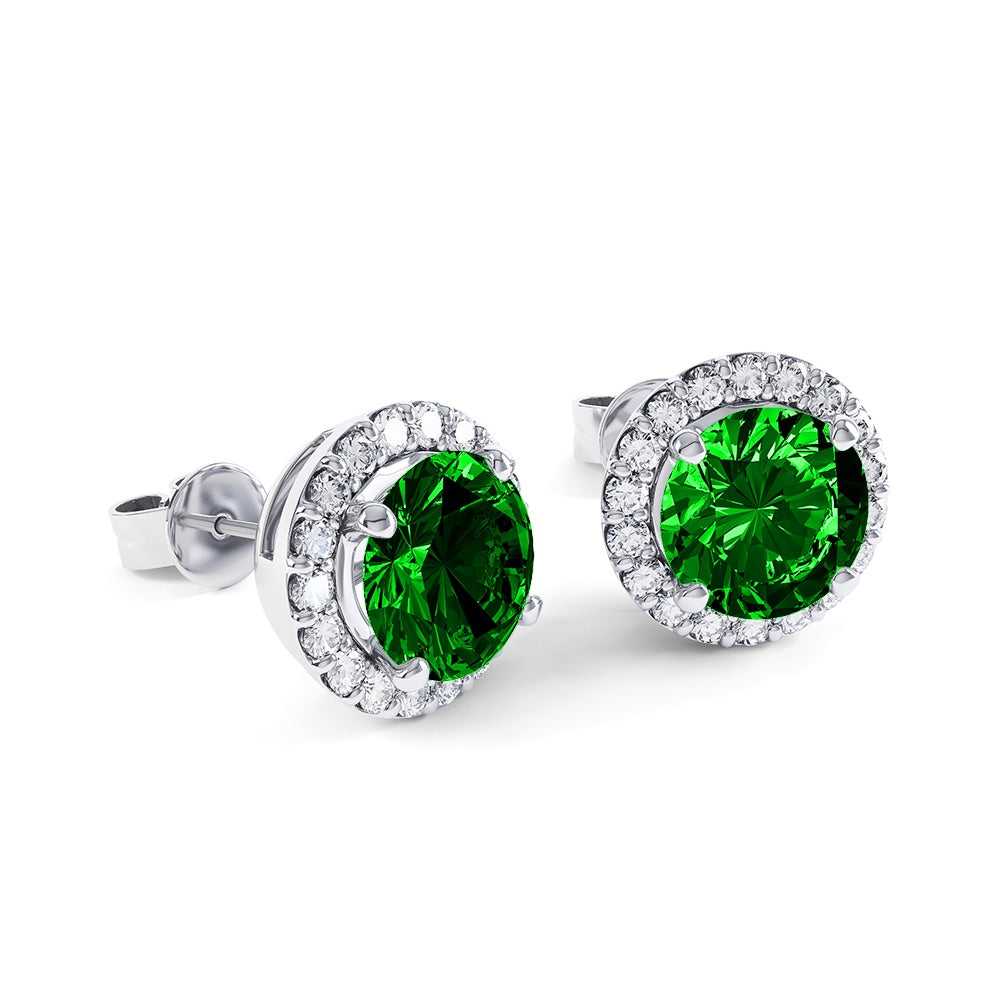 Emerald Sterling Silver Halo Studs
