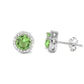 Light Green Sterling Silver Halo Studs