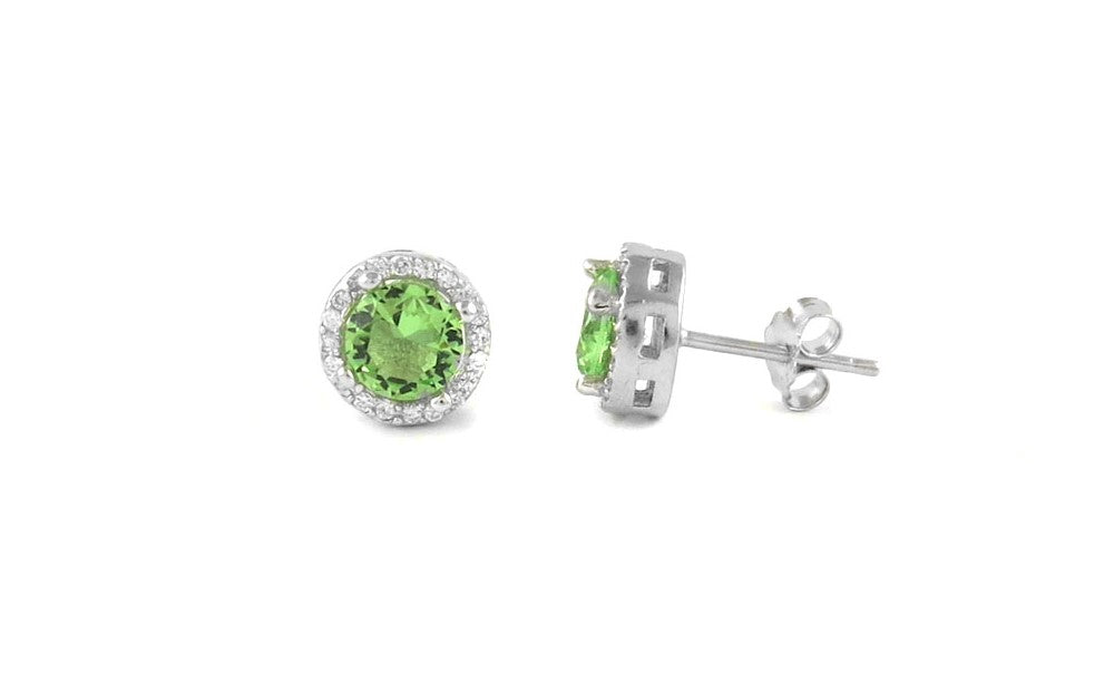 Light Green Sterling Silver Halo Studs