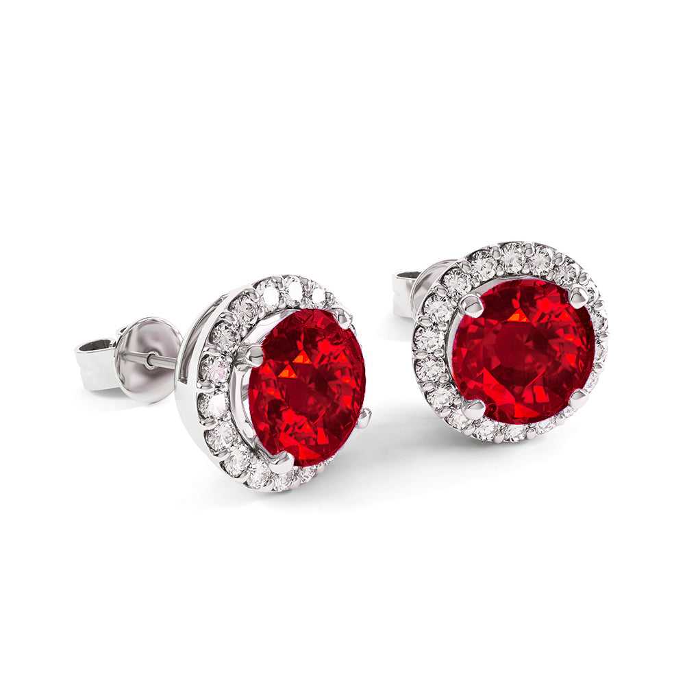 Ruby Sterling Silver Halo Studs