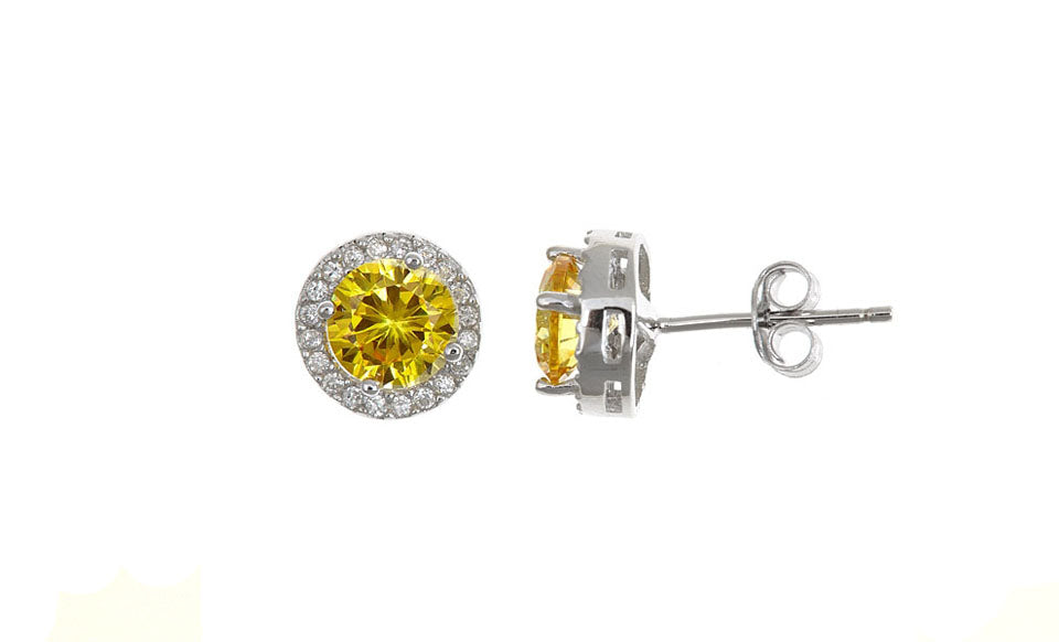 Yellow Sterling Silver Halo Studs