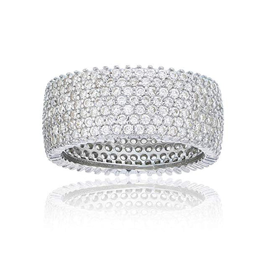 Sterling Silver Pave Wide Eternity Band