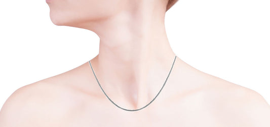 Silver Italian Sterling Silver Adjustable Box Chain Necklace On Neck